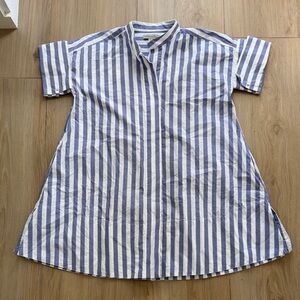 Banana Republic Women Blue White Striped Cotton Popover Shirt Dress XS S